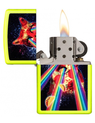 Bricheta Zippo 29614 Pizza Cat Rainbow Neon Yellow 