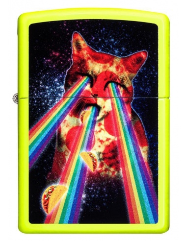 Bricheta Zippo 29614 Pizza Cat Rainbow Neon Yellow 