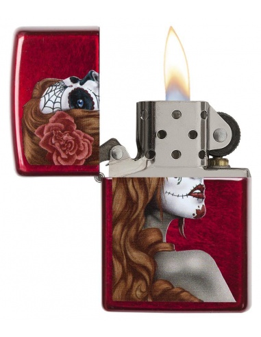 Bricheta Zippo 28830 Day of Dead Girl Rose Candy Apple Red