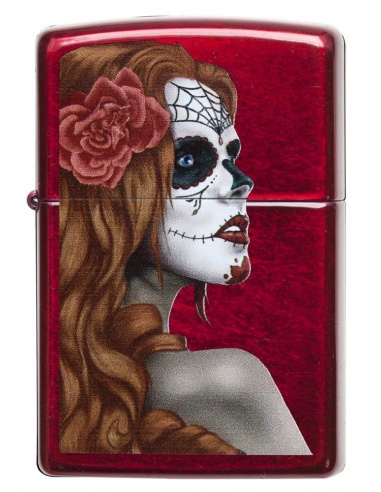 Bricheta Zippo 28830 Day of Dead Girl Rose Candy Apple Red