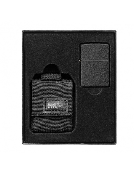 Set cadou brichetă Zippo Black Crackle 236 + husă nailon cu velcro verde 49400