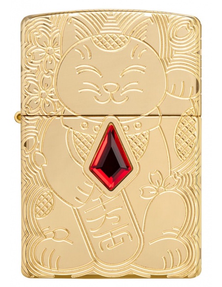 Brichetă Zippo 49802 Armor Lucky Cat with Red Jewel